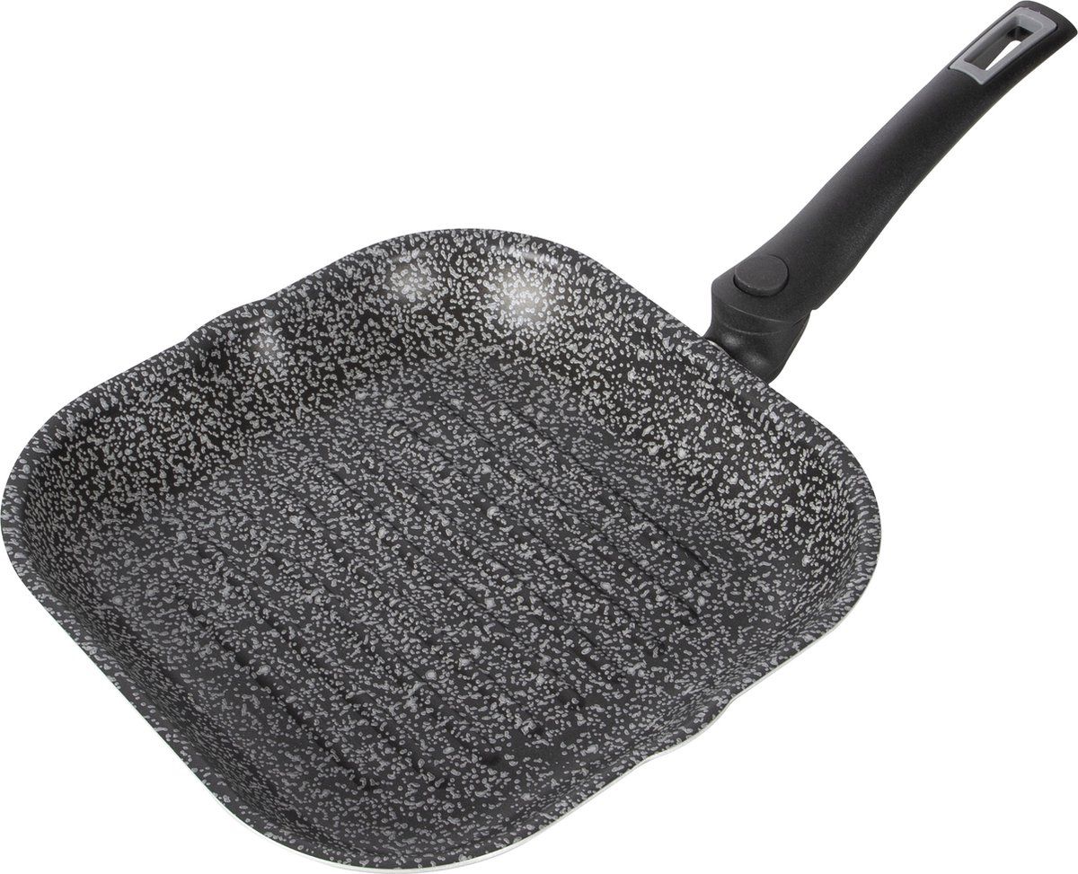 Bo-Camp Grillpan - Vierkant - Zwart - Aluminium - Wegklapbare pannengreep