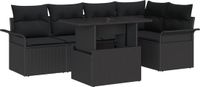 vidaXL Tuinbank - Set - 6 - st - Zwart - Polyrotan