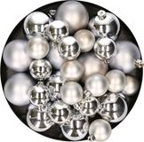 Kerstversiering kunststof kerstballen zilver 6-8-10 cm pakket van 22x stuks - Kerstboomversiering