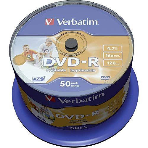 Verbatim 43533 DVD-R AZO 4,7 GB - 16x brandsnelheid, bedrukbaar, pak van 50 Spindle, zilver