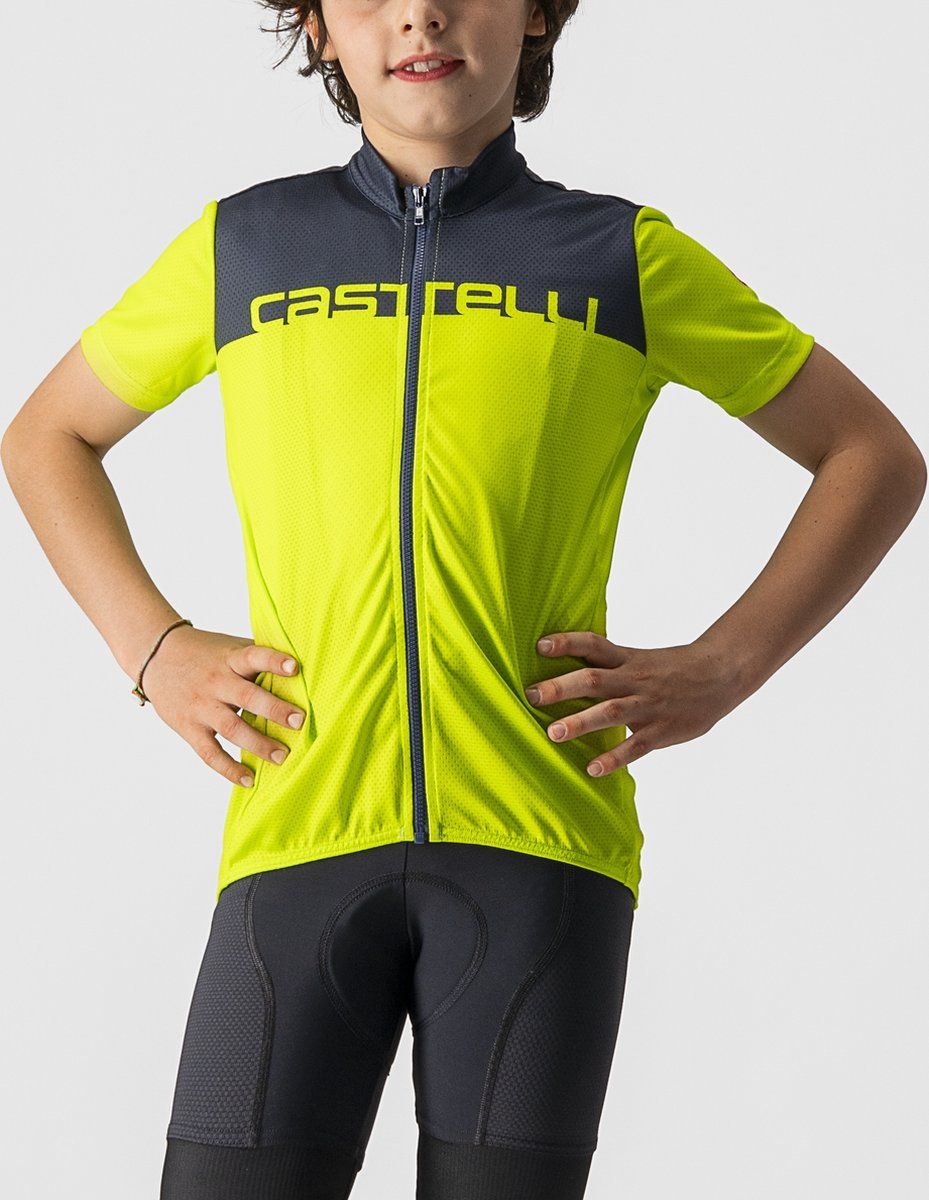 Castelli NEO PROLOGO JERSEY ELECTRIC LIME SAVILE BLUE-6Y Fietsshirt Korte Mouwen Kids