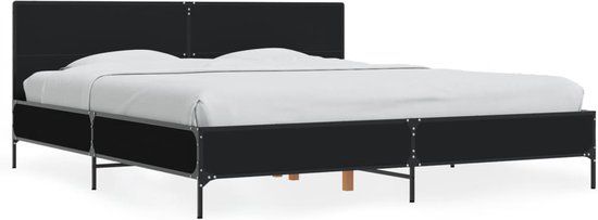 vidaXL Bedframe - Bewerkt Hout & Metaal - Zwart - 200x200 cm