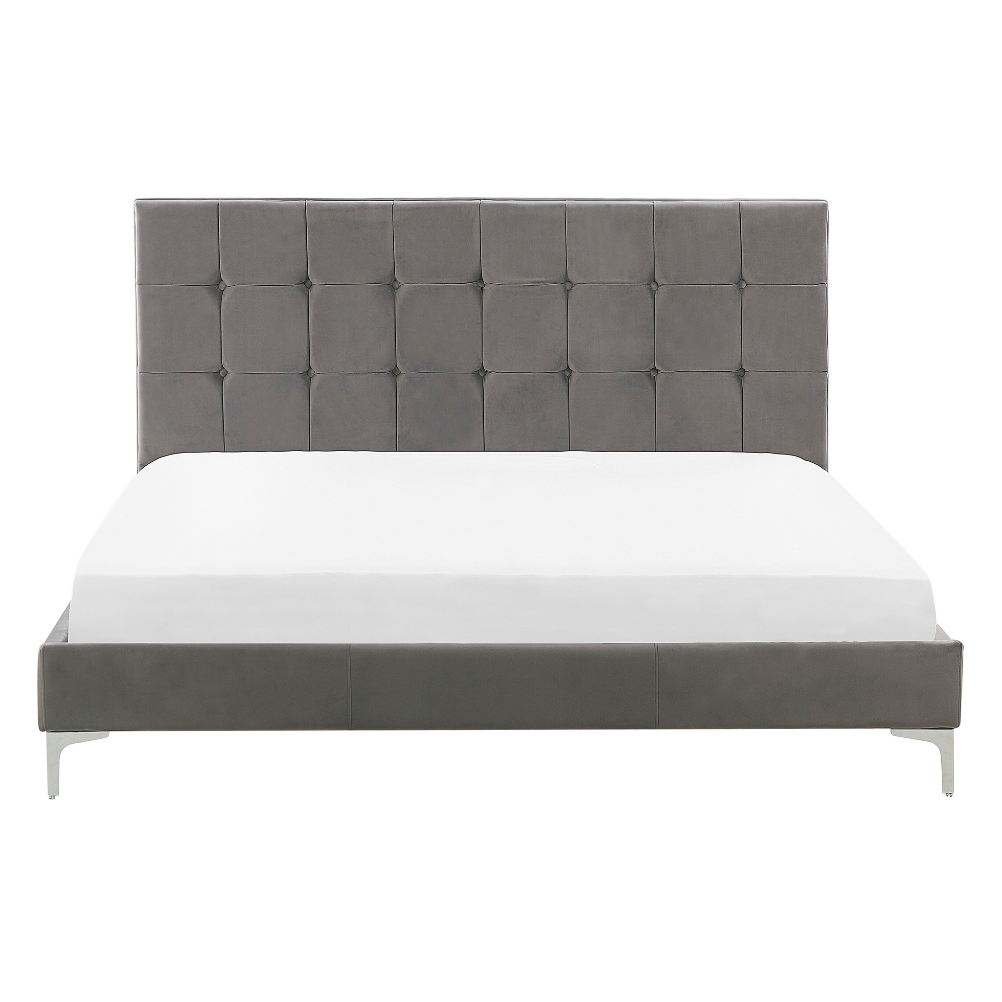 Beliani AMBERT - Tweepersoonsbed - Grijs - 140 x 200 cm - Fluweel