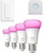 Philips Hue Starterspakket - E27 - met 4 Standaard Lampen - Wit en Gekleurd Licht - Incl. 1 Hue Bridge, 1 Hue Dimmer Switch - Hue White and Color Ambiance