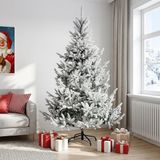 vidaXL Kunstmatige Hinged Kerstboom 210 cm PVC en Metaal Groen en Wit