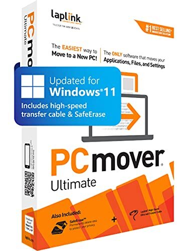 LAPLINK PCmover Ultimate 11 with Ethernet Cable (1 Use) - The easiest way to move to a new PC!