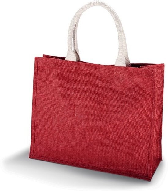 Kimood Jute rode shopper/boodschappen tas 42 cm - Stevige boodschappentassen/shopper bag