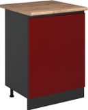 Vicco Keukenonderkast R-Line, Rood/Antraciet, 60 cm met 1 deur goudkleurig eiken werkblad