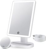 Merkloos / Sans marque Bol Make-upspiegel met 3 Kleuren Verlichting en Afneembare 10x Vergroting - Dimbare Touch Sensor en 180° Rotatie - Draagbare Cosmeticaspiegel