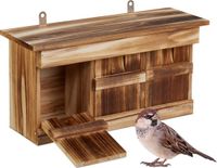 Relaxdays Nestkast voor Mussen, 3 Ruimtes, Dennen Hout, Invliegopening 3x2 cm, Hangend, Bruin