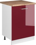 Vicco R-Line meuble de cuisine bas, rouge brillant/blanc, 60 cm avec 1 porte plan de travail chêne doré
