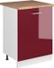 Vicco R-Line meuble de cuisine bas, rouge brillant/blanc, 60 cm avec 1 porte plan de travail chêne doré