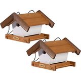 dobar® Green Label Set van 2 kleine voederhuisjes voor wilde vogels om op te hangen met herfstfruit, 22,5 x 21 x 16 cm, bruin/wit