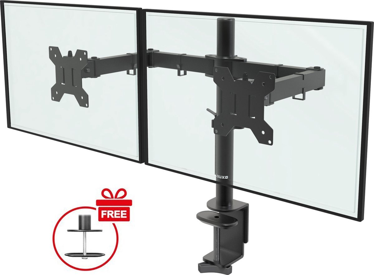 Douxe DXM2 - Dubbele Monitor arm - Monitor Beugel voor 13-27 Inch - draai- en kantelbare en zwenkbaar - zwart