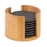Westmark Set van 8 onderzetters, rond, met bamboehouder, ø 10 cm, leisteen/bamboe