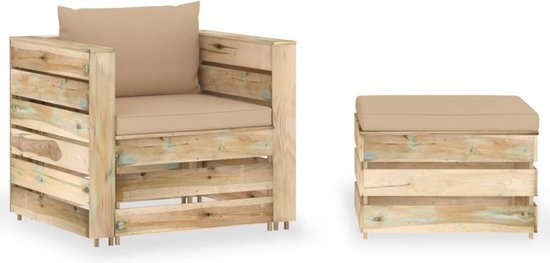 The Living Store - Pallet Loungeset - Tuinmeubelen - 77x70x66 cm - Grenenhout