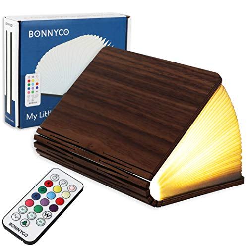 BONNYCO Lampe Livre Led Pliante en Bois avec Télécommande 12 Couleurs et Minuterie | Livre Lumineux pour Decoration Chambre, Maison et Bureau | Lampe Lumio, Idee Cadeau Noel et Anniversaire Homme & Femme