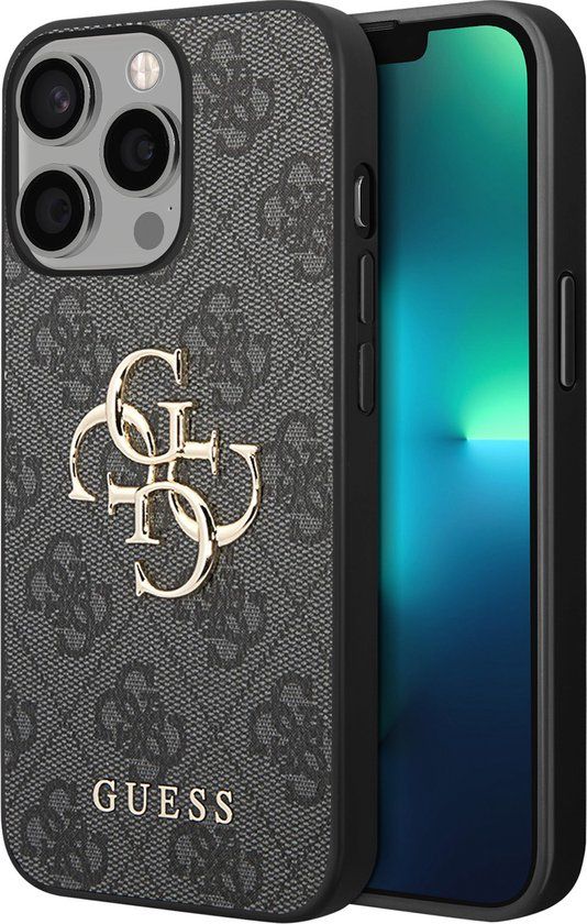 Guess Backcase hoesje geschikt voor iPhone 13 Pro - Effen Grijs - Kunstleer