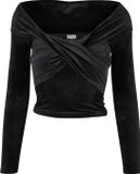 Urban Classics Velvet Rib Crossed Off shoulder top Zwart L