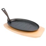 Oval Country-Style Platter + Houten Basis 27X18X2 Cm Zwart IJzer - 1 Eenheden