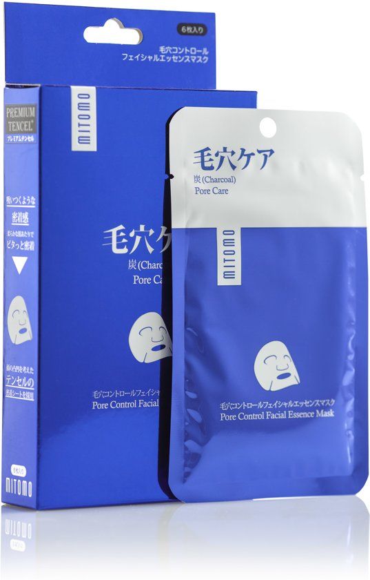 Mitomo Charcoal Sheet Mask Japanse Gezichtsmasker met Zeewier en Aloë Vera extract