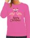 Bellatio Decorations Foute Kersttrui / sweater voor dames - Merry Christmas - flamingo - roze - tropische kerst - dieren XS