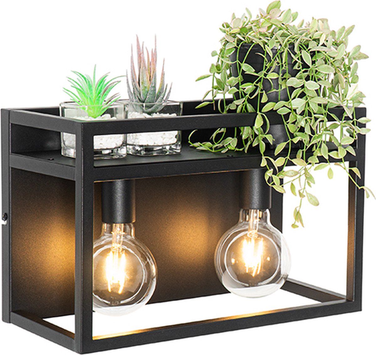 QAZQA Cage Rack - Industrial Wall Lamp - 2-Light - D 18 cm - Black