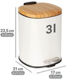 WENKO Pedaalemmer Mod. Fianema, wit, 3L, metaal/bamboe, Easy-Close