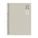 Miquelrius Kalender 2025, jaarplanner, 155 x 213 mm, weekoverzicht, flexibele envelop van polypropyleen, spiraalbinding, papier 80 g/m², Catalaans, Engels en Portugees, grijs