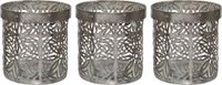 Decoris Porte-bougies chauffe-plat - 3 pièces - Gris - Métal - Motif floral - 10x10 cm