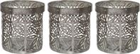 Decoris Porte-bougies chauffe-plat - 3 pièces - Gris - Métal - Motif floral - 10x10 cm