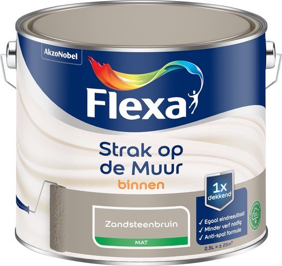 FLEXA Strak op de Muur - Watergedragen - Mat - zandsteenbruin - 2.5 liter