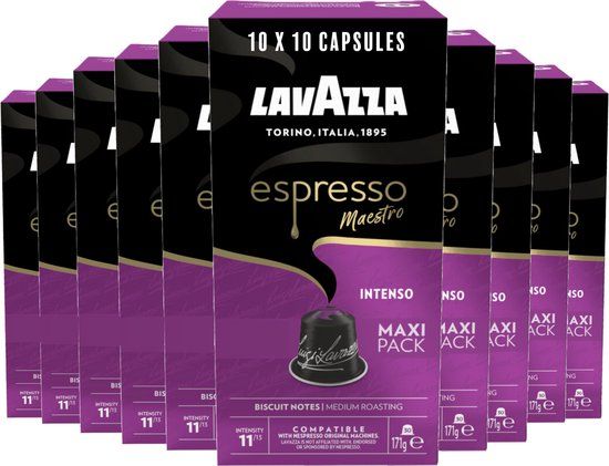 Lavazza, Espresso Intenso - 100 stuks - Nespresso Compatibel - Medium gebrand - Chocoladeachtig