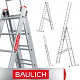 Baulich Multifunctionele aluminium ladder - 3 secties - 3x14, met stabilisator, draagvermogen 150 kg, maximale werkhoogte 962 cm, licht, duurzaam