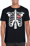 Bellatio Decorations Shoppartners Bv Halloween skelet verkleedkleding t-shirt - zwart - heren - korte mouwen - katoen - Halloween kostuum S