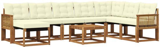 vidaXL - Hoek loungeset - Acacia hout - Natuurlijk en crème - 8 zitplekken