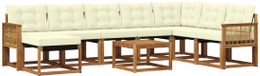 vidaXL - Hoek loungeset - Acacia hout - Natuurlijk en crème - 8 zitplekken
