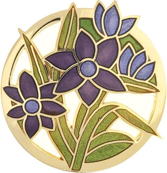 Merkloos / Sans marque Behave Broche rond goud-kleur met bloemen