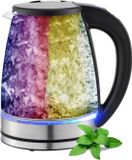 Unyqoos® Bouilloire avec contrôle de température, 1,7 litre – Verre et acier inoxydable, 2200 W, éclairage LED et écran LCD, fonction maintien au chaud, protection contre le fonctionnement à sec, noir