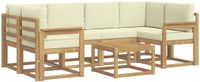 vidaXL Hoek loungeset 6 zitplaatsen Wit en crèmekleurig Acacia hout