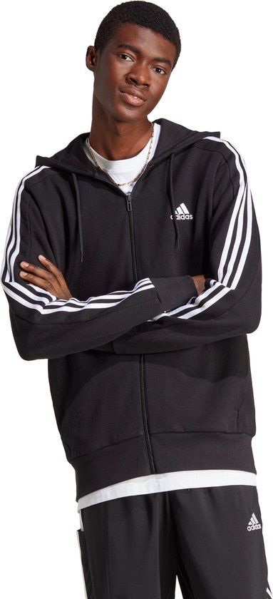 adidas Sportswear Essentials French Terry 3-Stripes Ritshoodie - Heren - Zwart - XL