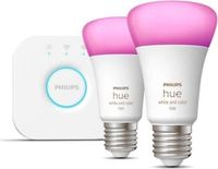 Philips Hue White and Color Ambiance Starter Kit, 2 E27 lampen, equivalent van 75W, Bluetooth, compatibel met Alexa, Google Home en HomeKit
