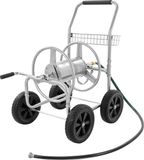 Chariot de dévidoir sans marque - Construction robuste en acier - Grande capacité - Revêtement résistant aux intempéries et raccords en laiton - Avec poignée antidérapante et quatre roues en PU - Pour l'arrosage des plantes - Pas de tuyau