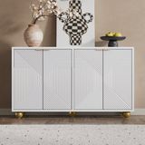 MODFU - Dressoir - Vier Gegraveerde Deuren - Verstelbare Binnenplanken - Modern Klassiek - MDF - Wit - 120 X 35 X 71,5 Cm