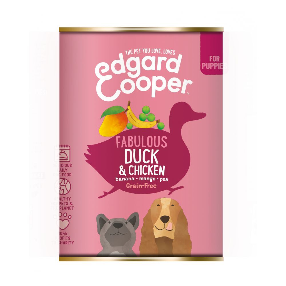 Edgard & Cooper Eend & Kip Blik - Voor Puppy's - Hondenvoer - 6 x 400g