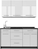 Vicco Eenpersoonskeuken Fame-Line, Wit Hoogglans/Antraciet, 150 cm