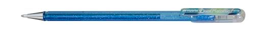 Pentel K110-DMNX Hybrid Dual Metallic Gel Roller - Glitter Gel - Schrijfkleur blauwgrijs/metallic blauw & zilver, lijndikte 0,5 mm, 12 stuks