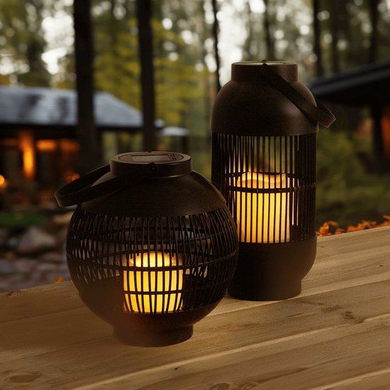 RexTech Solar Buitenlampen Set - 2x Zwart - Zonne-energie - Warm Wit Licht - IP44