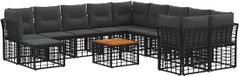 vidaXL Hoek loungeset 11 zitplaatsen Polyester Zwart en donkergrijs