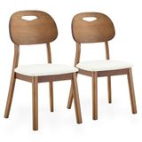 SEEDWAVE Lot de 2 chaises de salle à manger au design Skandi, dossier incurvé en bois avec poignée de transport, coussin d'assise en cuir synthétique, structure en bois, patins antidérapants